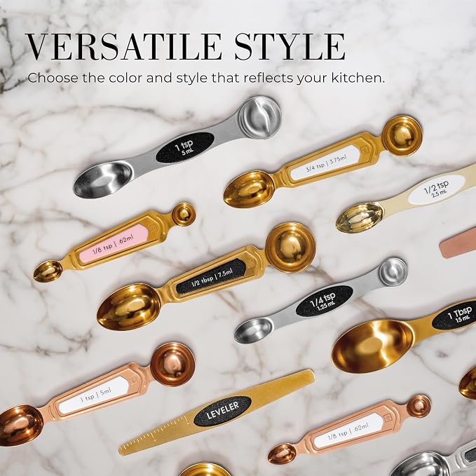 Styled Settings Stainless Steel Magnetic Measuring Spoons Set, 8-Piece | BPA-free, Stackable, Double Sided Measuring Spoons with Leveler for Dry and Liquid Ingredient - Fits in Spice Jars - Image 8