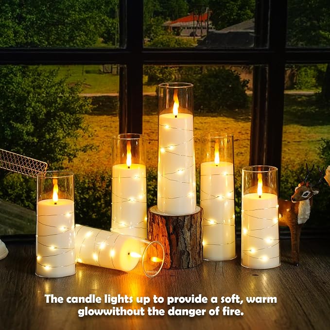 Sasigeiaa Flameless Candles with Embedded Star String - Battery Operated LED Candles, with Remote,12 White Flickering Candles for Christmas, Weddings, Home Decor & Party,(D 2.3"×H 5" 6" 7") - Image 5