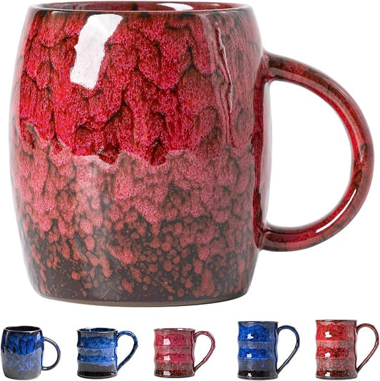 Rustic Red Ceramic Coffee Mug 14oz - Handcrafted Artisan Mug with Comfortable Handle, Unique Design for Coffee Lovers, Dishwasher Safe by XIYUANJI