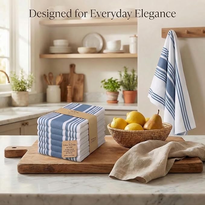 Urban Villa Kitchen Towels Cotton Dish Towels 20”x30” (Set of 6) Blue Wht - Image 5