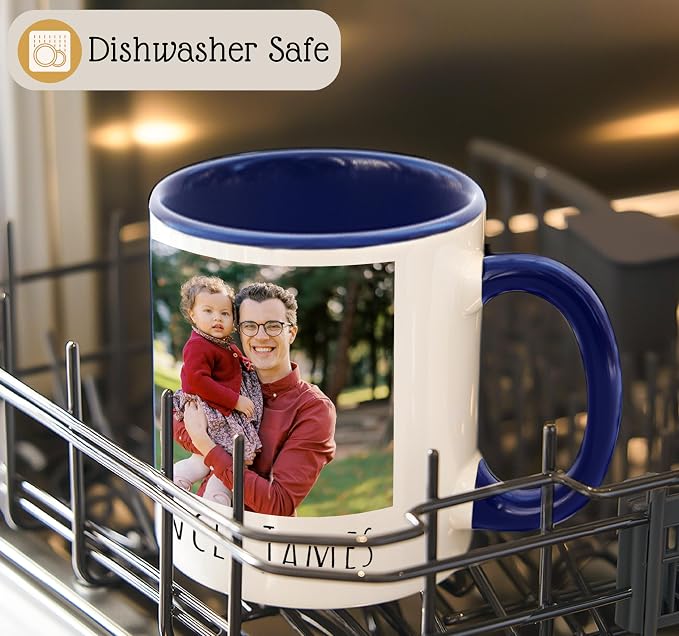 Personalized Coffee Mug | Custom Photo Text and Logo Ceramic Mug | Customized 11 Oz Tea Cup | Unique Gift for Men & Women – Taza Personalizadas Design with Picture or Message | White – Blue - Image 2
