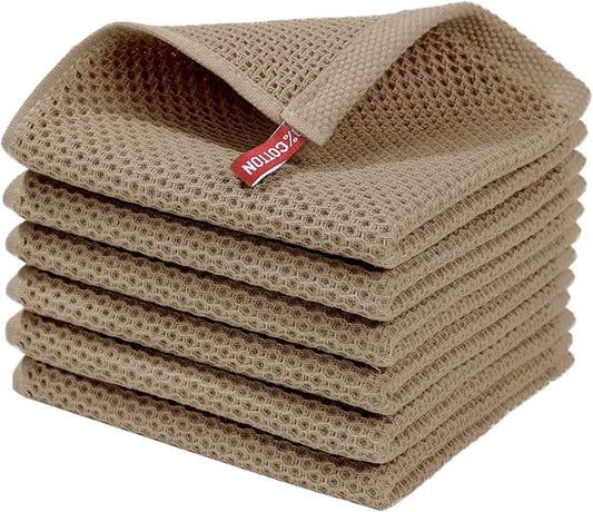Homaxy 100% Cotton Waffle Weave Kitchen Dish Cloths 6-Pack, Tan | 12 x 12 Inches, Ultra Soft Absorbent Dish Towels, Quick Drying Dish Rags with Hanging Loop by Homaxy