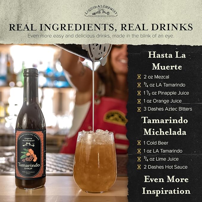 Liquid Alchemist Tamarind Syrup for Cocktails - Real Ingredients Make our Tamarindo Syrup the Perfect Spicy Margarita Mix - Made with Fresh Tamarind Puree & All Natural Tamarind Concentrate (12.7 oz)