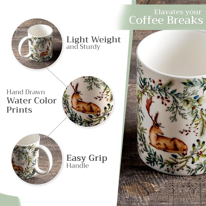 Maison d' Hermine Coffee Mug with Handles Tea Cups (15 Ounce, Pack of 2) | Fine Bone China Coffee Mugs for Hot Beverages Cappuccino Latte Home Restaurant Hotel Spring Summer -Holly Time - Image 5