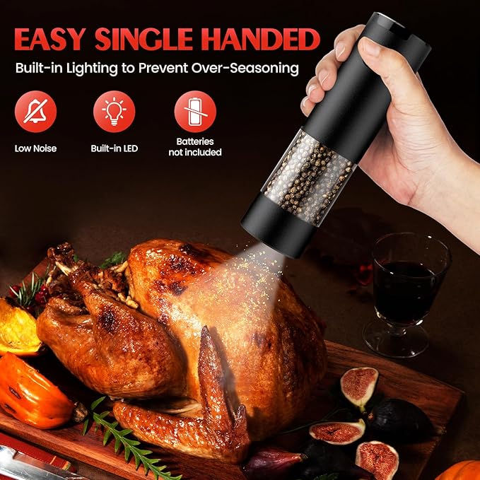 Electric Salt and Pepper Grinder Set Automatic Grinder for Kitchen Battery Pepper Mill Shakers Adjustable Coarseness Upgraded Larger Capacity with Led Gifts for Mom - Image 4
