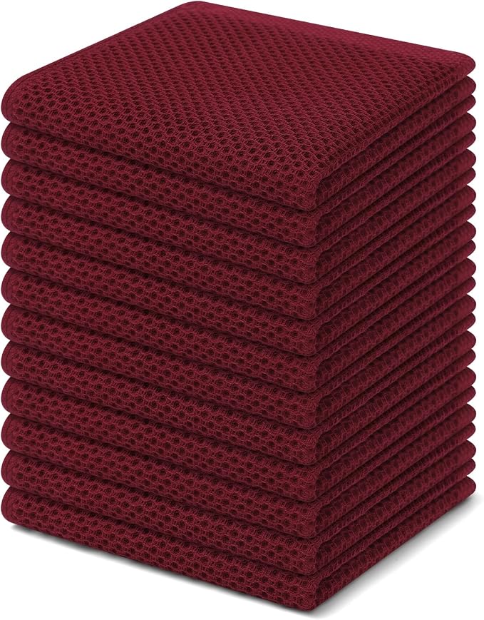 Homaxy 100% Cotton Waffle Weave Kitchen Dish Cloths 12-Pack, Burgundy | 12 x 12 Inches, Ultra Soft Absorbent Dish Towels, Quick Drying Dish Rags with Hanging Loop by Homaxy