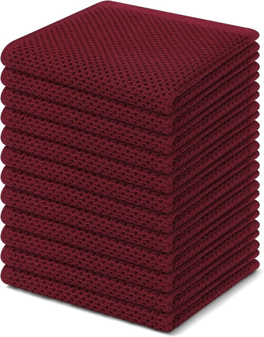 Homaxy 100% Cotton Waffle Weave Kitchen Dish Cloths 12-Pack, Burgundy | 12 x 12 Inches, Ultra Soft Absorbent Dish Towels, Quick Drying Dish Rags with Hanging Loop by Homaxy