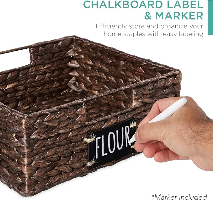 Best Choice Products Set of 4 13x12in Water Hyacinth Pantry Baskets, Woven Organizers w/Chalkboard Label, Chalk Marker - Brown - Image 2