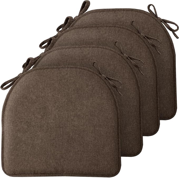 TushGuard Chair Cushions, 4 Pack Memory Foam Chair Pads, Brown | Dining Chair Pads with Fixed Straps, Thin Seat Cushion, Anti-Slip Kitchen Chair Cushion Set by TushGuardSeatCushonsPillows