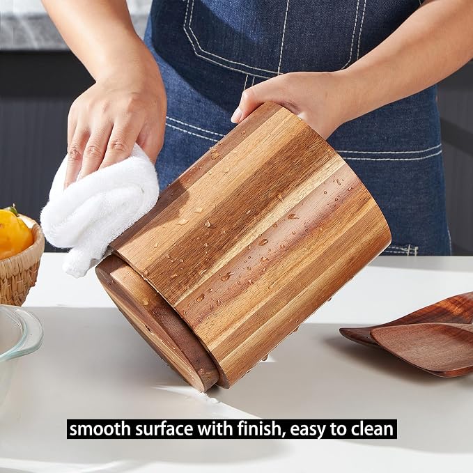 Acacia Wood Utensil Holder, 360° Rotating, Large Countertop Organizer, Farmhouse Kitchen Decor - Image 6