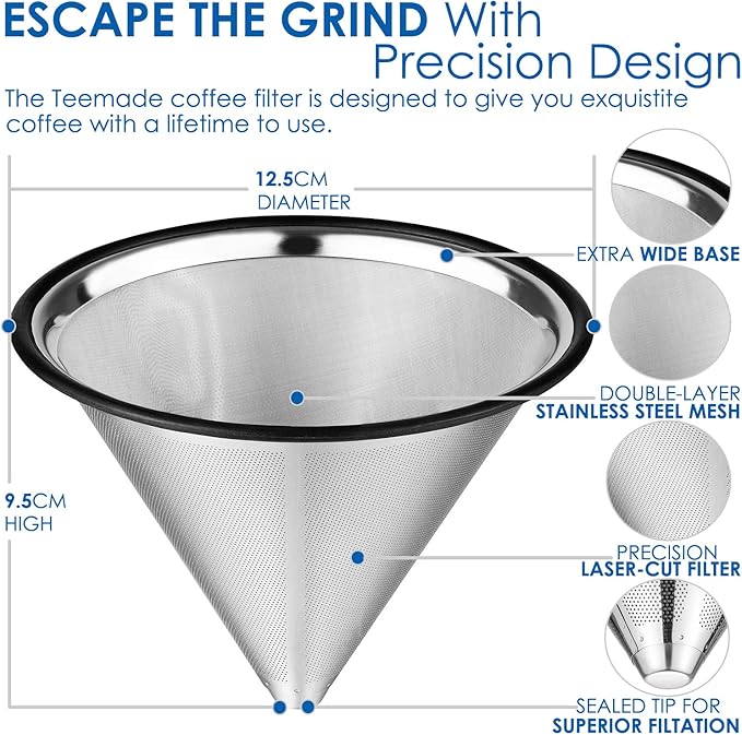 Pour Over Coffee Filter Metal Base Reusable Stainless Steel Coffee Dripper Perfect for Chemex Hario Bodum & Other Coffee Makers Paperless Coffee Filter for Sustainable Brewing