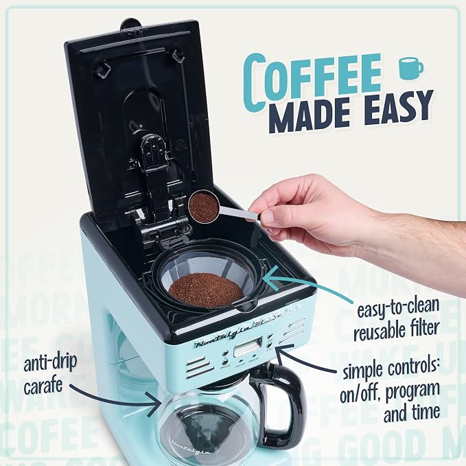 Nostalgia Retro 12-Cup Programmable Coffee Maker With LED Display, Automatic Shut-Off & Keep Warm, Pause-And-Serve Function, Aqua - Image 4