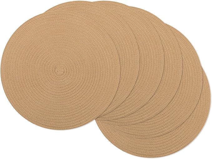 SHACOS 15 inch Round Braided Placemats Set of 6 Cotton Polyester Heat Resistant Round Table Mats Washable Place Mats for Dinner Party Table Decoration (Camel, 6) by SHACOS