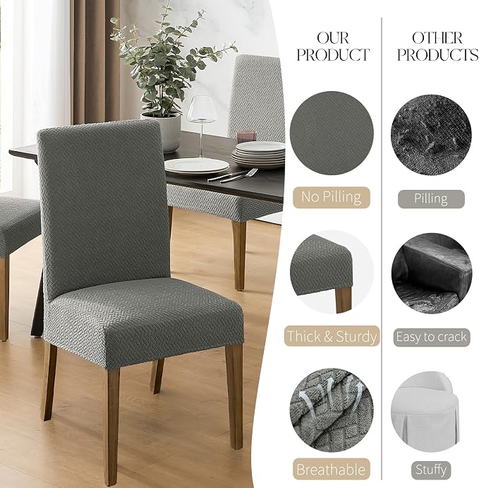 MOSAYT 100% Waterproof Dining Room Chair Covers Set of 4, Super Fit Stretch Jacquard Parson Chairs Slipcovers Removable Washable Chair Seat Protectors for Home, Kitchen, Banquet (Grey) - Image 4