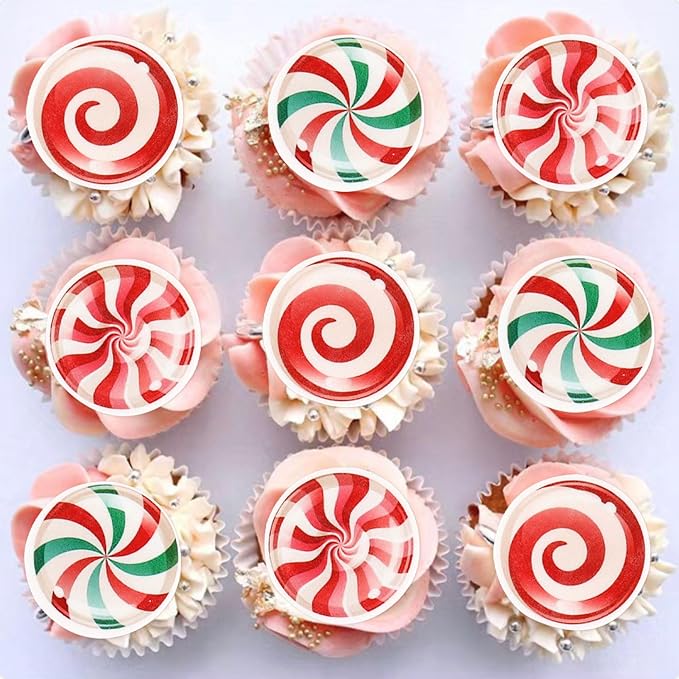 54PCS Edible Christmas Cupcake Toppers - Wafer Paper Candy Cupcake Toppers Decorations for Christmas Party Supplies Holiday Party Decorations - Image 5