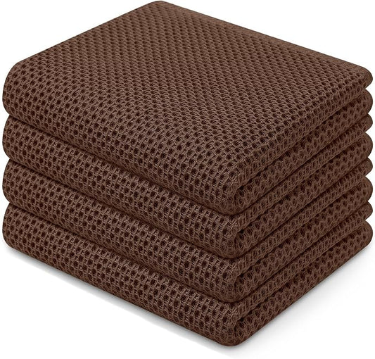 Homaxy 100% Cotton Waffle Weave Kitchen Dish Towels 4-Pack, Coffee | 13 x 28 Inches, Ultra Soft Absorbent Dish Towels, Quick Drying Cleaning Towels by Homaxy