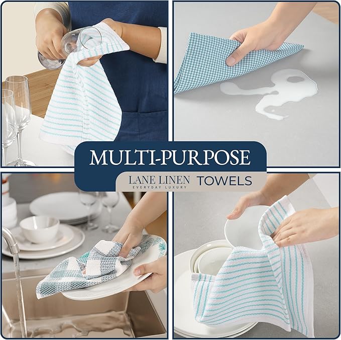 LANE LINEN Kitchen Towels and Dishcloths Sets - 20Pc Kitchen Towel Set, 350 Degree Heat Resistant Oven Mitts & Pot Holder, Reusable Absorbent Dish Cloths for Washing Dishes - Aqua - Image 4