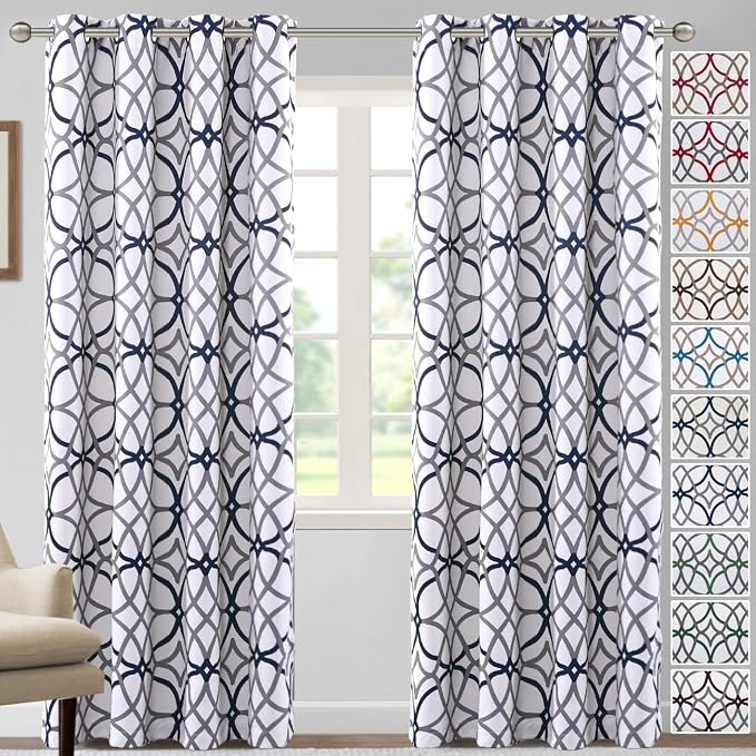 H.VERSAILTEX Blackout Curtains Printed Design for Bedroom 84 Inch Length 2 Panels Set Thermal Insulated Curtains Living Room Geometric Modern Grommet Window Drapes - Dark Denim and Grey by HVERSAILTEX