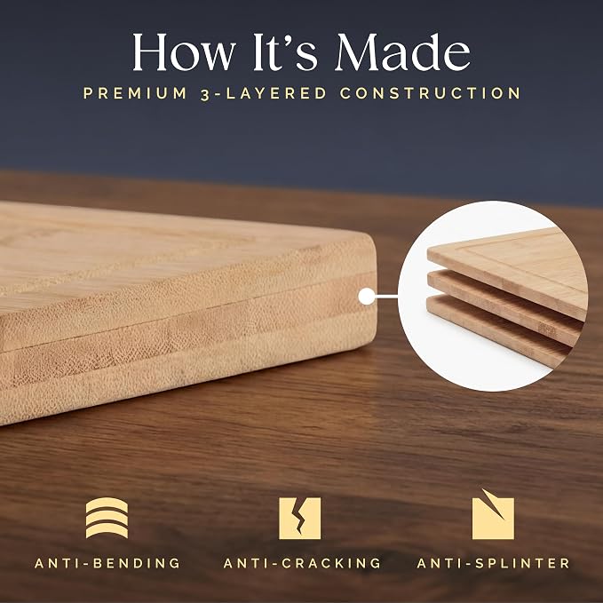 Deer & Oak Extra Large Bamboo Cutting Board 17.3 x 11.8 x 0.8 Inch | Pre-oiled and water resistant · Knife friendly · For meat and vegetables - Image 7