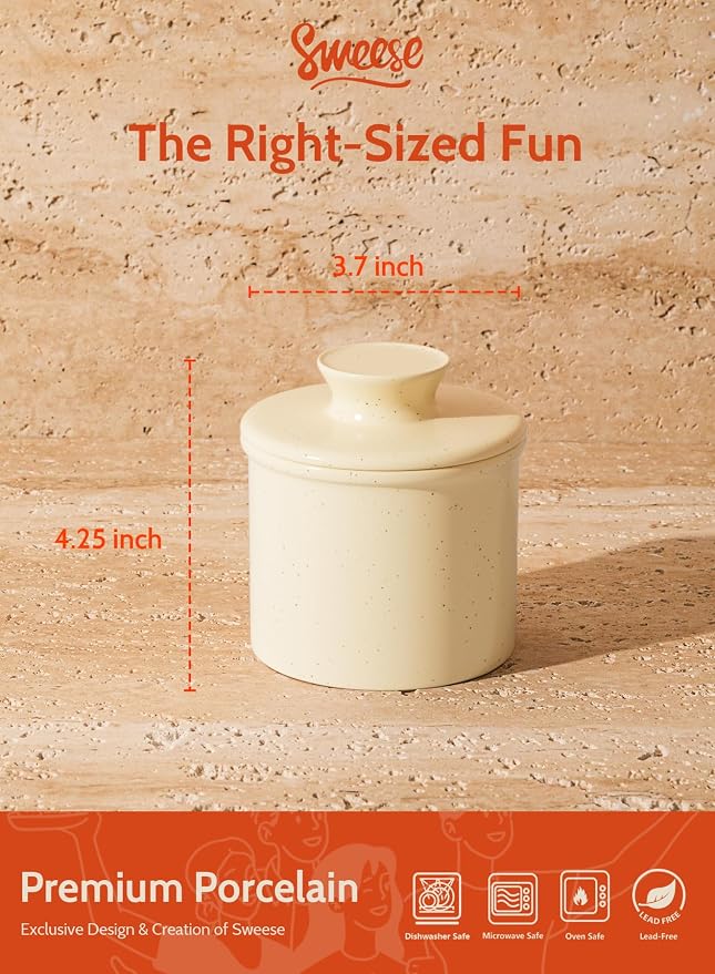 Sweese French Butter Dish - Butter Crock for Counter with Water Line for Fresh Spreadable Butter - French Butter Keeper with Lid - Housewarming Gift For The One Who Has It All - Neutral - Image 2
