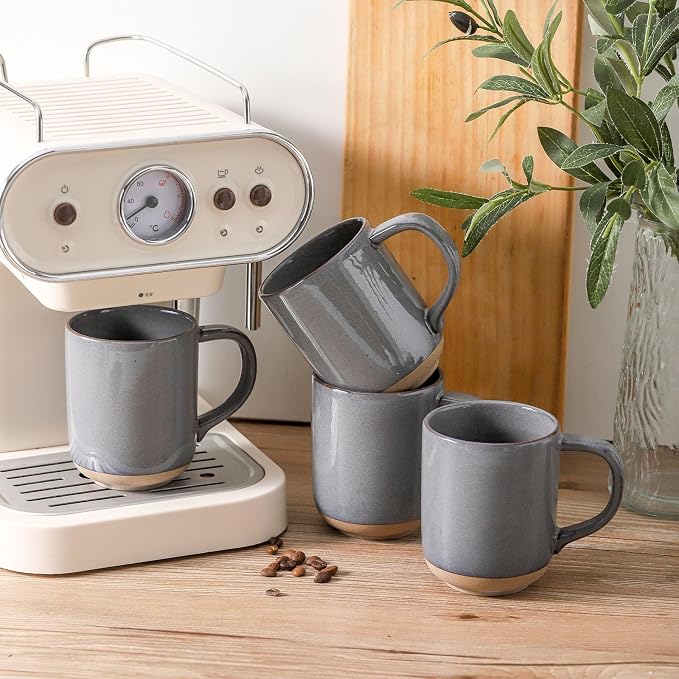 HASENSE Coffee Mugs, 12 OZ Coffee Cups Ceramic Set of 4 with Handle and Speckled Patterns for Man Woman, Vintage Stoneware Porcelain Coffee Cups Set for Tea, Cocoa, Milk, Latte and Cappuccino - Gray - Image 6