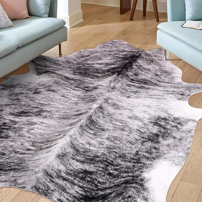 Amearea Premium Faux Cow Hide Rug, Large, Grey, 5.2x4.6 Feet, Animal Print, Rustic, Suede Backing, Non-Slip, Machine Made, Indoor, Adult, Unisex, Stain Resistant, Hand Wash Only, Bedroom, Area Rug - Image 3