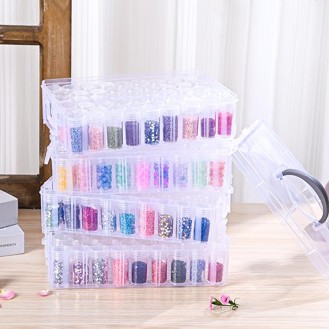 Diamond Painting Storage Container, 4-Tier Bead Organizer Box with 200 Slots, Stackable Crafts Organizers for DIY Diamond Art Accessories Craft Jewelry Bead Storage