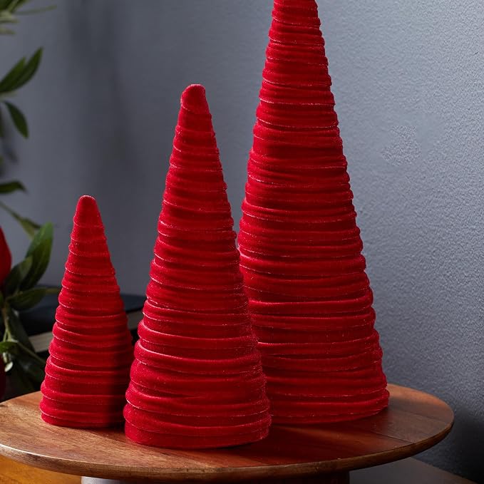 Your Heart's Content Red Velvet Trees Set of 3, Winter Wedding Centerpiece, Valentine Tabletop Tree Decor, Cozy Handmade Romantic Home Decor, Bookshelf Accent, Gift for (Red) - Image 3