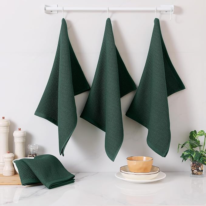 Homaxy 100% Cotton Oversized Waffle Weave Kitchen Towels 8-Pack | Blackish Green, 20 x 28 Inches, Ultra Soft Absorbent Dish Towels, Quick Drying Large Cleaning Towels - Image 6