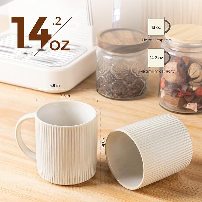 theterra Ceramic Coffee Mugs Set of 6, 14.2 oz Coffee Cups with Handle | Handmade, Suitable for Latte, Tea, Milk, Beer & Hot Cocoa, Reactive White - Image 2