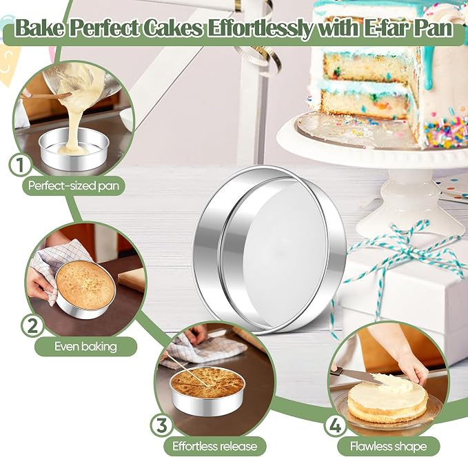 E-far 7 Inch Cake Pan Set of 2, Stainless Steel Round Baking Pans Tins Mold - Non-Toxic & Leak-Proof for Birthday Wedding Layer Tiered Cake, Easy Clean & Dishwasher Safe - Image 5