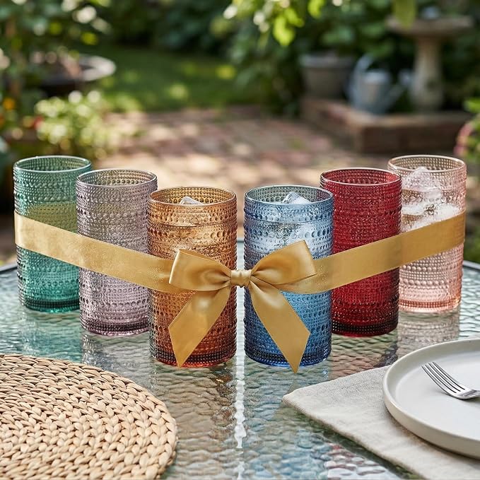 Khen Plastic Hobnail Drinking Highball Glasses Set of 6 Neutral Tones Cups 14oz, Shatterproof & Unbreakable Acrylic Beaded Design, BPA-Free, Dishwasher Safe Indoor/Outdoor Drinkware Water, Cocktails - Image 8