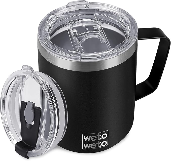WETOWETO Coffee Mug with Handle, 14oz Insulated Stainless Steel Reusable Coffee Cup, Double Wall Coffee Travel Mug, Powder Coated Black by Wetoweto