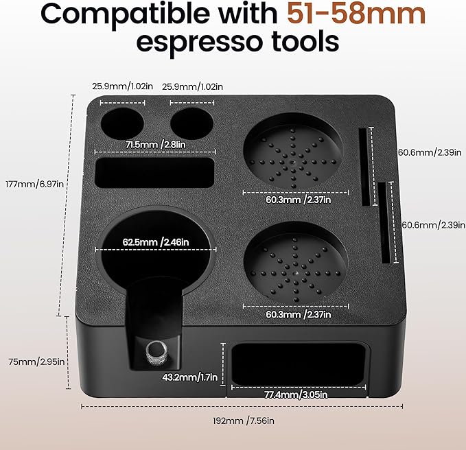 ShanSon Espresso Accessories Kit,7-in-1 54mm Compact Espresso Tamper Set: Espresso Tamper, Distributor, Bottomless Portafilter, Dosing Funnel,Station