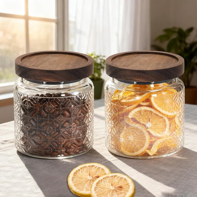 1Pc 17oz Window Style Vintage Glass Candy Jar with Solid Wood Lid, Kitchen Storage Canister for Sugar, Coffee, Tea, Cookies, Bath Salt - Decorative Mason Jar (1, Clear, 17oz) - Image 3