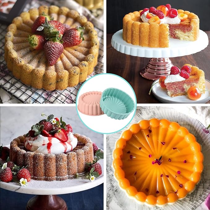HUAKENER 2 Pcs Charlotte Cake Pan, 8 Inch Round Cake Pan | Nonstick Silicone Cake Molds for Cheese Cake, Chocolate Cake, Rainbow Cakes, Strawberry Shortcake, Brownie Tart Pie - Image 5