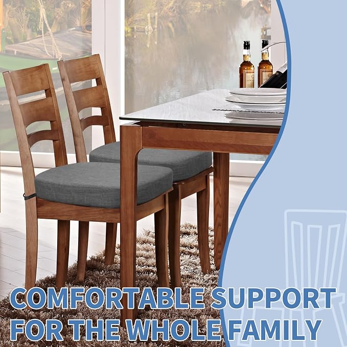 BUYUE Thickened 2.5" Dining Chair Cushions Set of 6, U-Shape High Density Foam Comfortable Chair Pads for Kitchen, Slip Resistant Indoor Seat Cushions (6 PCS, Dark Gray) - Image 2