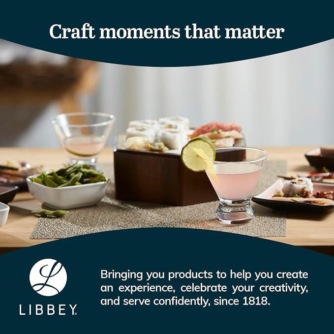 Libbey Cosmopolitan Stemless Martini Glasses, 8.25 Oz Dishwasher Safe Martini Glasses Set of 4, Martini Cups Set for Wedding Registries and More - Image 6