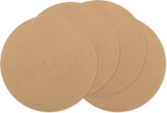 SHACOS 15 inch Round Braided Placemats Set of 4 Cotton Polyester Place Mats Washable Kitchen Dining Table Mats for Dinner Party Table Decor (Camel, 4) by SHACOS