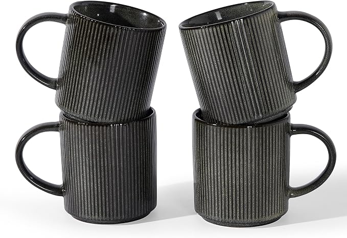 famiware Coffee Mug Set for 4, Star 16 oz Catering Mugs Cup Set with Handle for Coffee, Tea, Cocoa, Milk - Ceramic Stoneware Drinkware Set, Deep Forest by Famiware