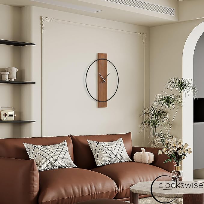 Clockswise Decorative Extra Large Modern Brown Wall Clock with Black Metal Frame on Rectangular Wood Board, Battery Operated Silent. 20'' D?a, for Dining Living Kitchen Bedroom Office Restaurant bar - Image 4