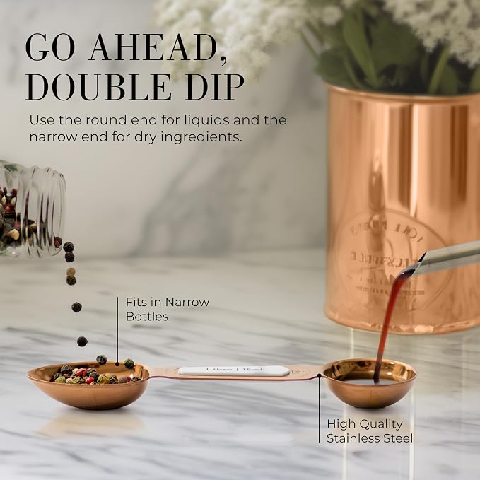 Styled Settings Copper Measuring Spoons Set with Leveler, 8-Piece | Double-Sided Nesting Magnetic Measuring Spoons, Stackable & Spice Jar Friendly -Stylish Copper Kitchen Accessories for Baking - Image 5