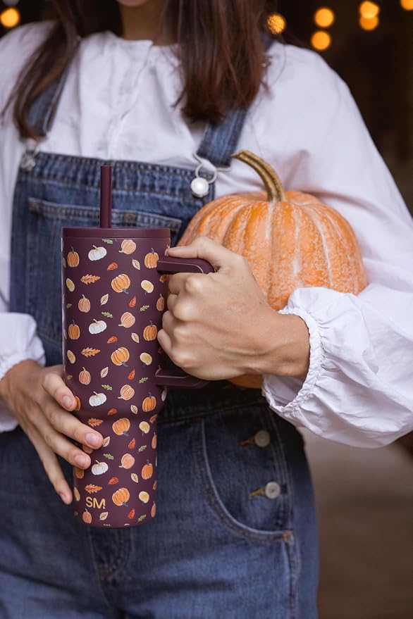 Simple Modern Halloween Tumbler with Handle | 40oz | Pumpkins | Trek Tumbler, Travel Mug | Insulated Water Bottle, Cupholder Friendly, Stainless Steel Cup, Pumpkin & Leaves - Image 2