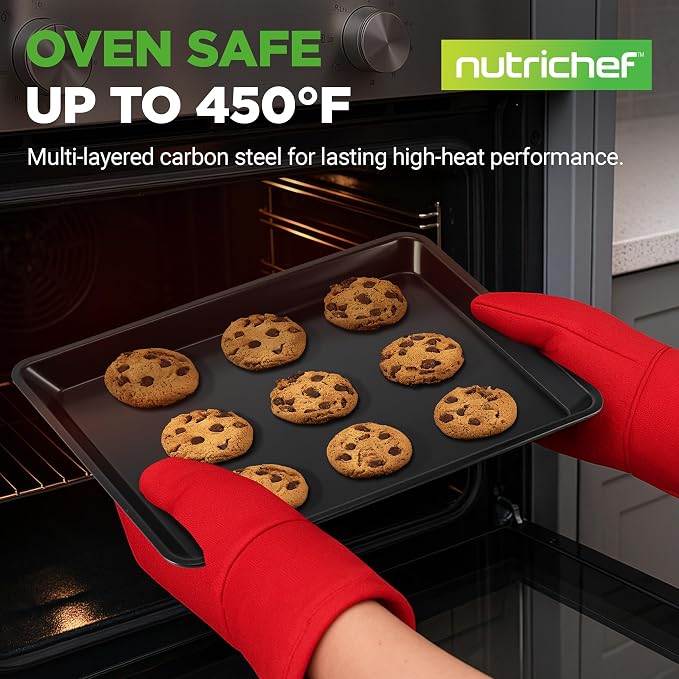 NutriChef 2-Piece Non-Stick Black Cookie Sheets - Versatile & Durable Non-Toxic Carbon Steel Bakeware Sets, Stackable Baking Tray for Cookies, Brownies, Jelly rolls - Oven Safe & Easy Clean - Image 2