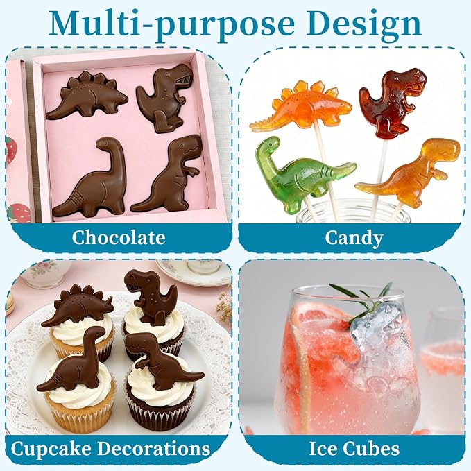 Dinosaur Silicone Mold, 2-Pack Dinosaur Chocolate Molds 16 Cavity | 3D Cute Dinosaurs Animal Candy Molds for Ice Cubes, Jelly, Pudding, Cake Decorations, Cookies, Soaps, Birthday Party - Image 4