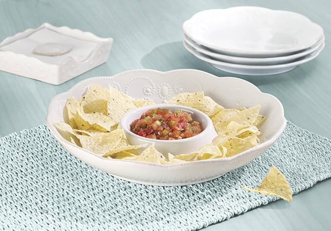 Lenox French Perle White Chip and Dip Tray | dishwasher safe, microwave safe | 12 inch, elegant scalloped design, gift for women, serving dishes set - Image 3