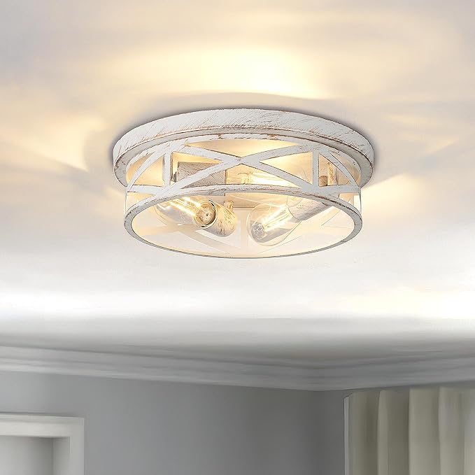 2 Pack Close to Ceiling Light Fixtures, 3-Lights Cage Flush Mount Ceiling Light, 13 Inch White and Gold Semi Flush Mount Ceiling Light for House Bedroom Laundry Hallway Kitchen - Image 2