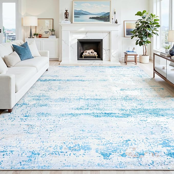 10x12 Washable Area Rug for Living Room Bedroom: Non-Slip Modern Light Blue | Machine Washable TPR Backing, Stain-Resistant Low Pile, Pet & Kid Friendly, Abstract Decor for Dining Room, Dorm, Home Office - Image 8