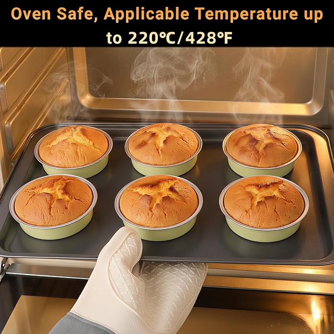 Beasea Disposable Mini Pie Tins with Lids, 20 Pack 7.3oz Aluminum Baking Foil Tins Small Round Tart Container for Individual Dessert Cupcake Muffin Cheesecake Quiche Oven Dishes - Sage Green - Image 5