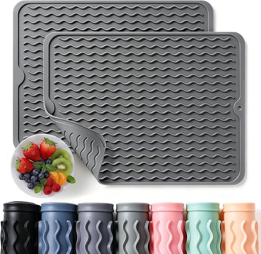 2 Pack Caketime Silicone Dish Drying Mat for Kitchen Counter Heat Resistant Under Sink Waterproof Coffee Bar Accessories Dining Rack Stone Utensil Holder Countertop Decor Must Haves 2026 by CAKETIME